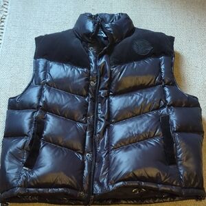 Vintage 2008 Mens Triple Fat Goose Black Down Vest With Corduroy Collar Size XL